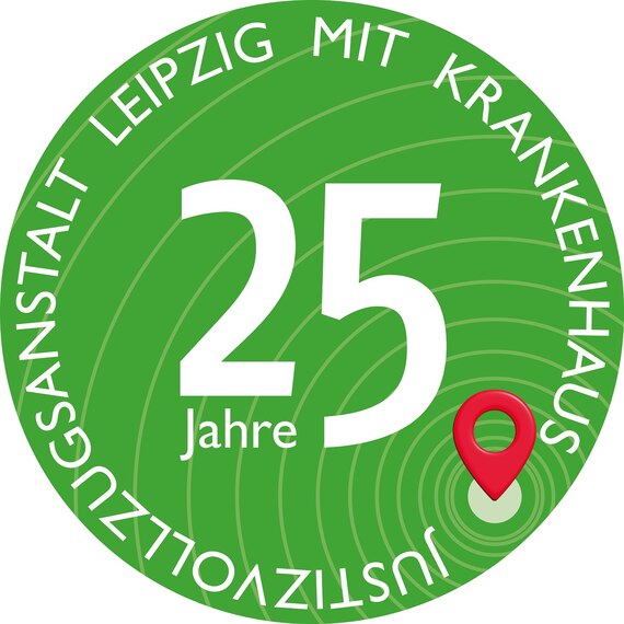 Logo zur 25 Jahrfeier der Justizvollzugsanstalt Leipzig mit Krankenhaus