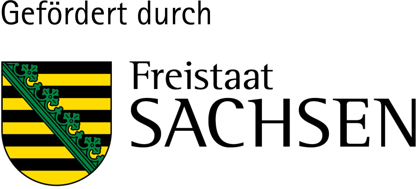 Sachsenwappen mit dem Schriftzug GEFÖRDERT DURCH FREISTAAT SACHSEN