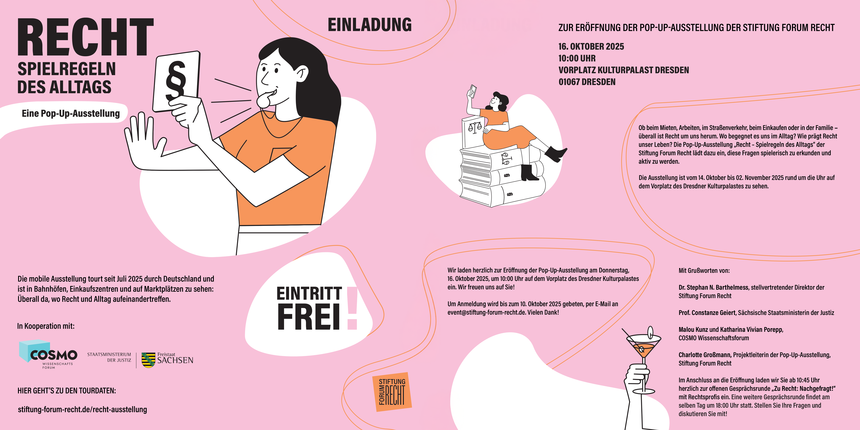 Einladung zur Pop-Up-Ausstellung der Stiftung Forum Recht